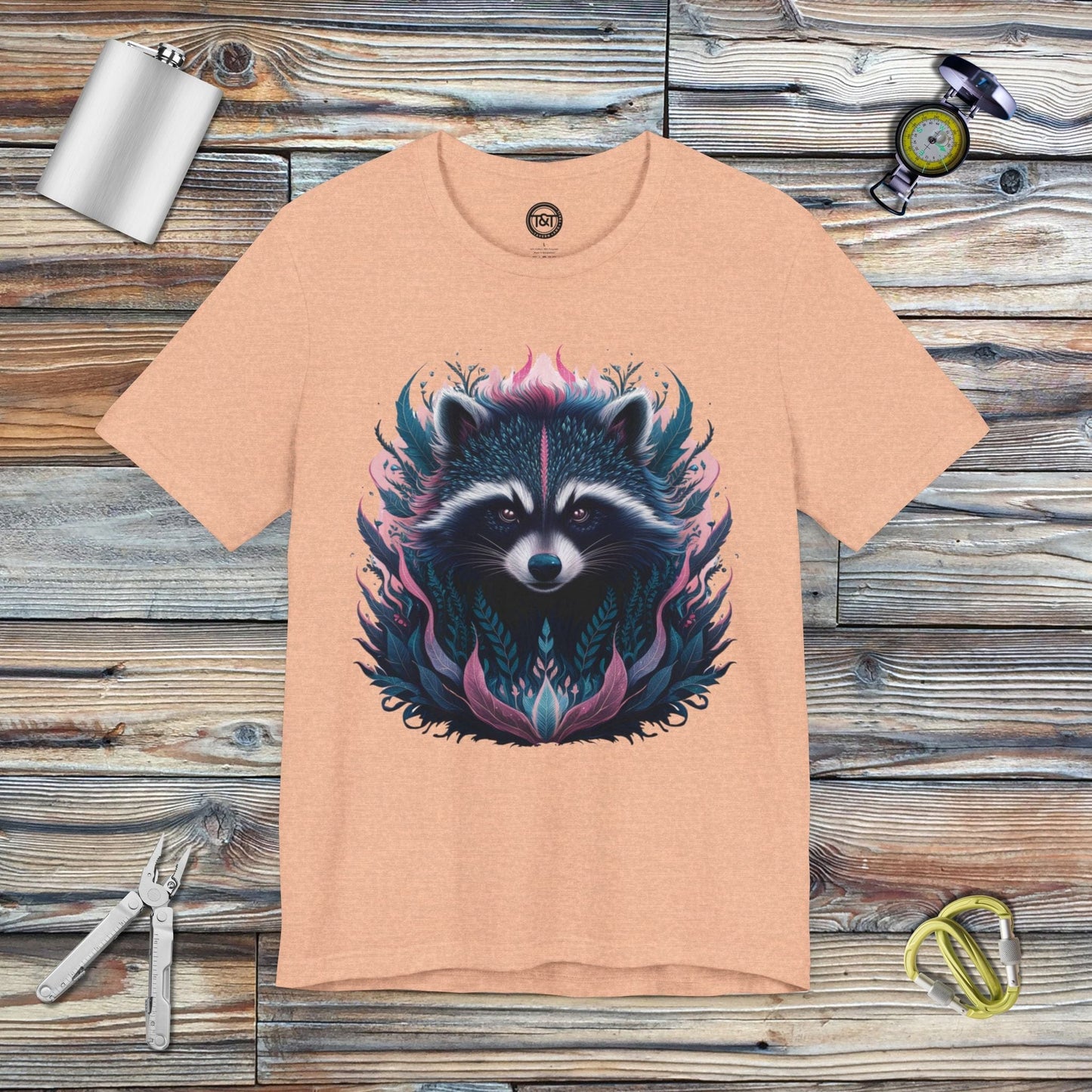 Tavern and Trail T-Shirt Mystic Racoon T-Shirt Heather Peach / S