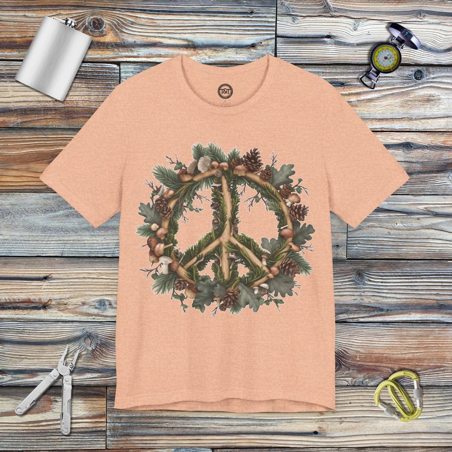 Tavern and Trail T-Shirt Peace Wreath T-Shirt Heather Peach / S