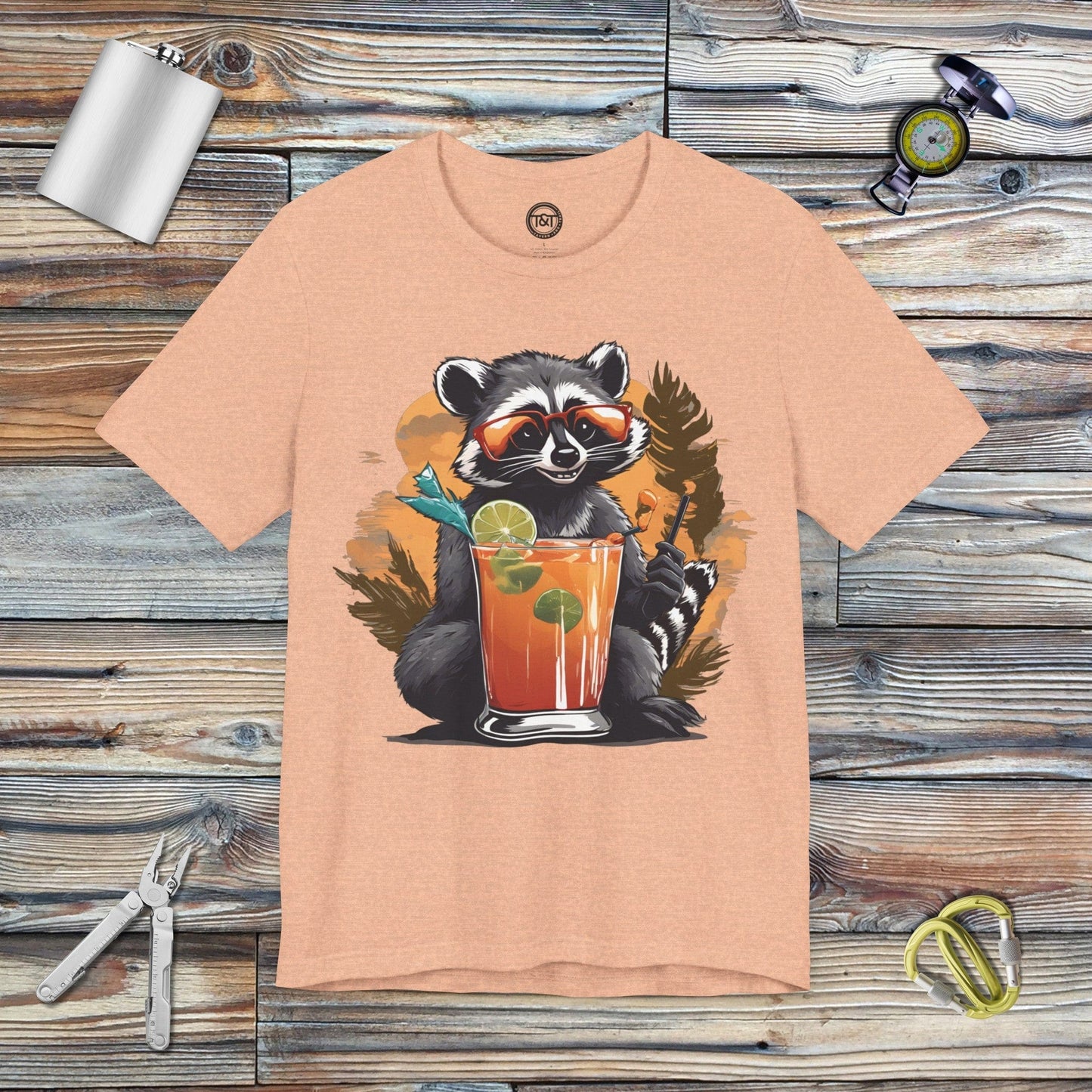 Tavern and Trail T-Shirt Racoon Highball T-Shirt Heather Peach / S