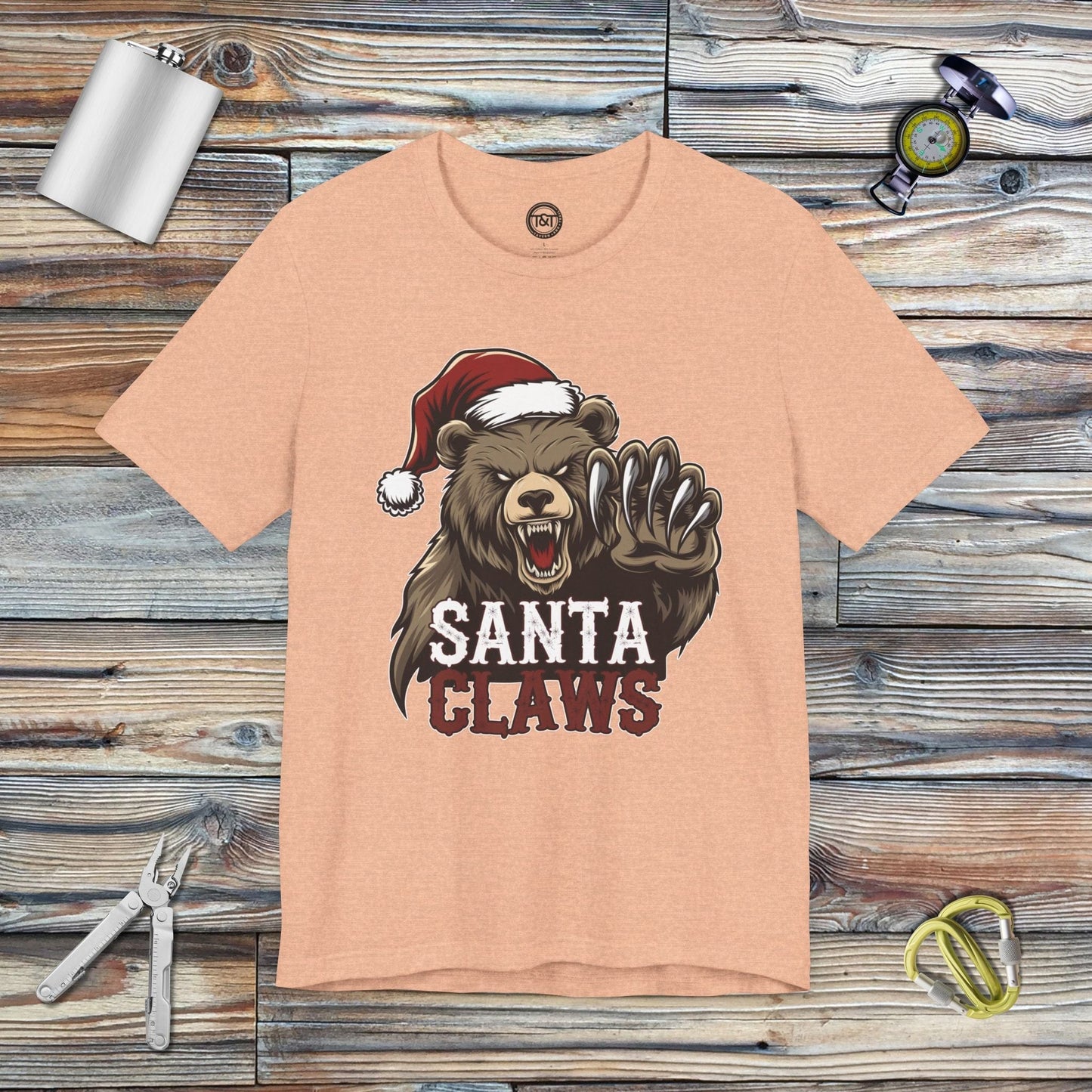 Tavern and Trail T-Shirt Santa Claws T-Shirt Heather Peach / S