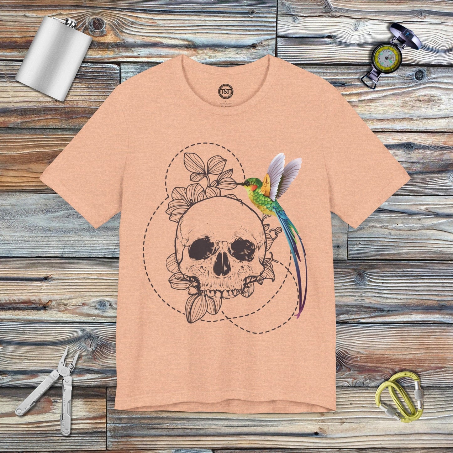 Tavern and Trail T-Shirt Skull and Hummingbird T-Shirt Heather Peach / S