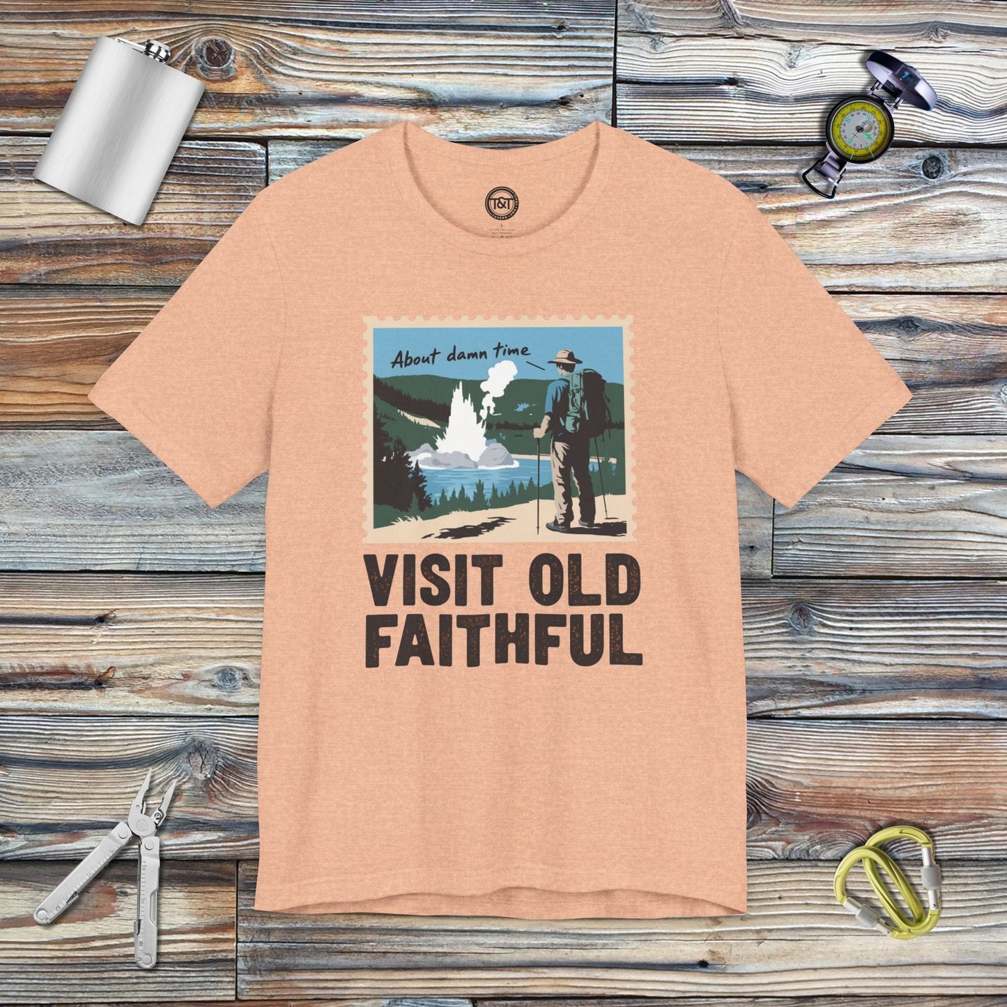 Tavern and Trail T-Shirt Visit Old Faithful T-Shirt Heather Peach / S