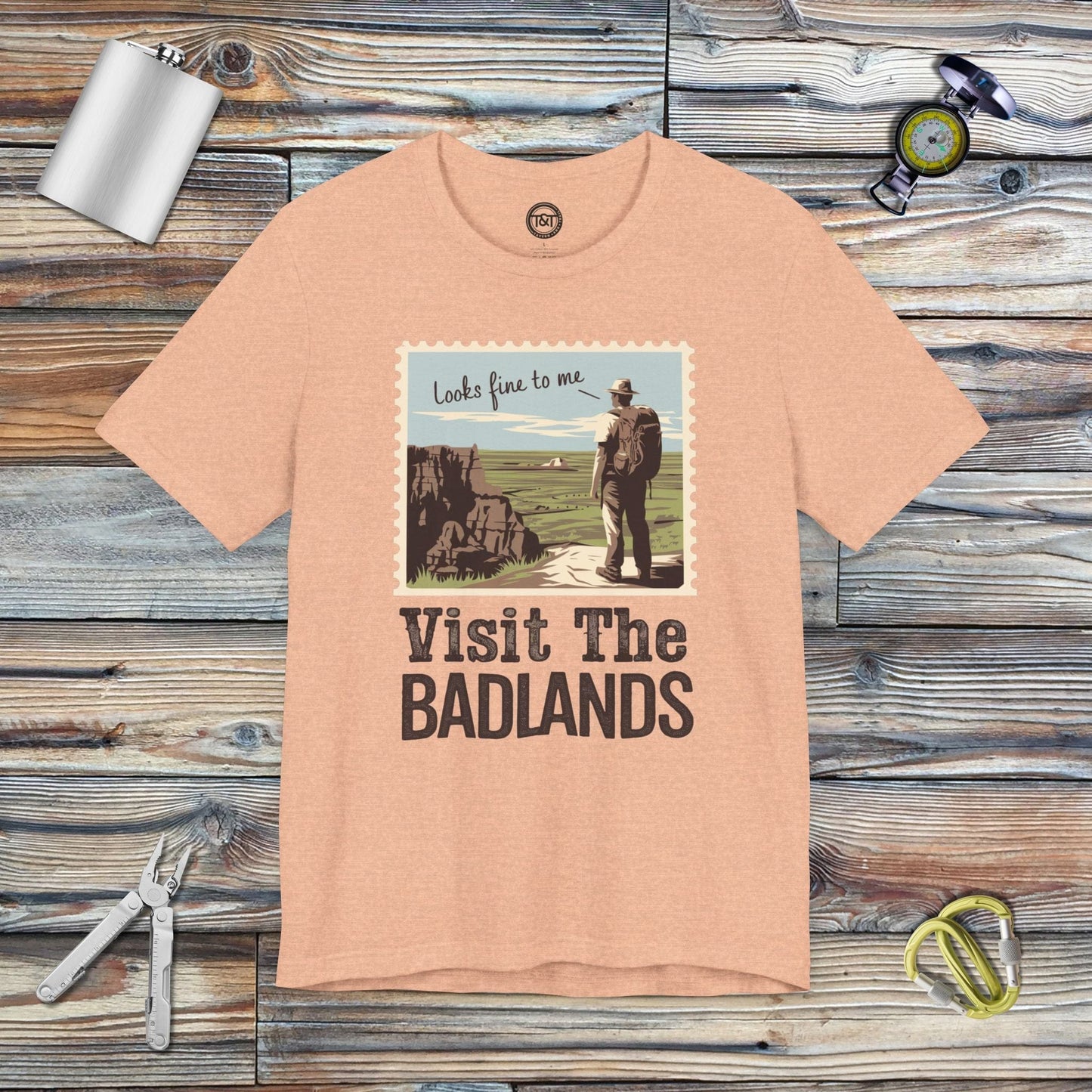 Tavern and Trail T-Shirt Visit the Badlands T-Shirt Heather Peach / S