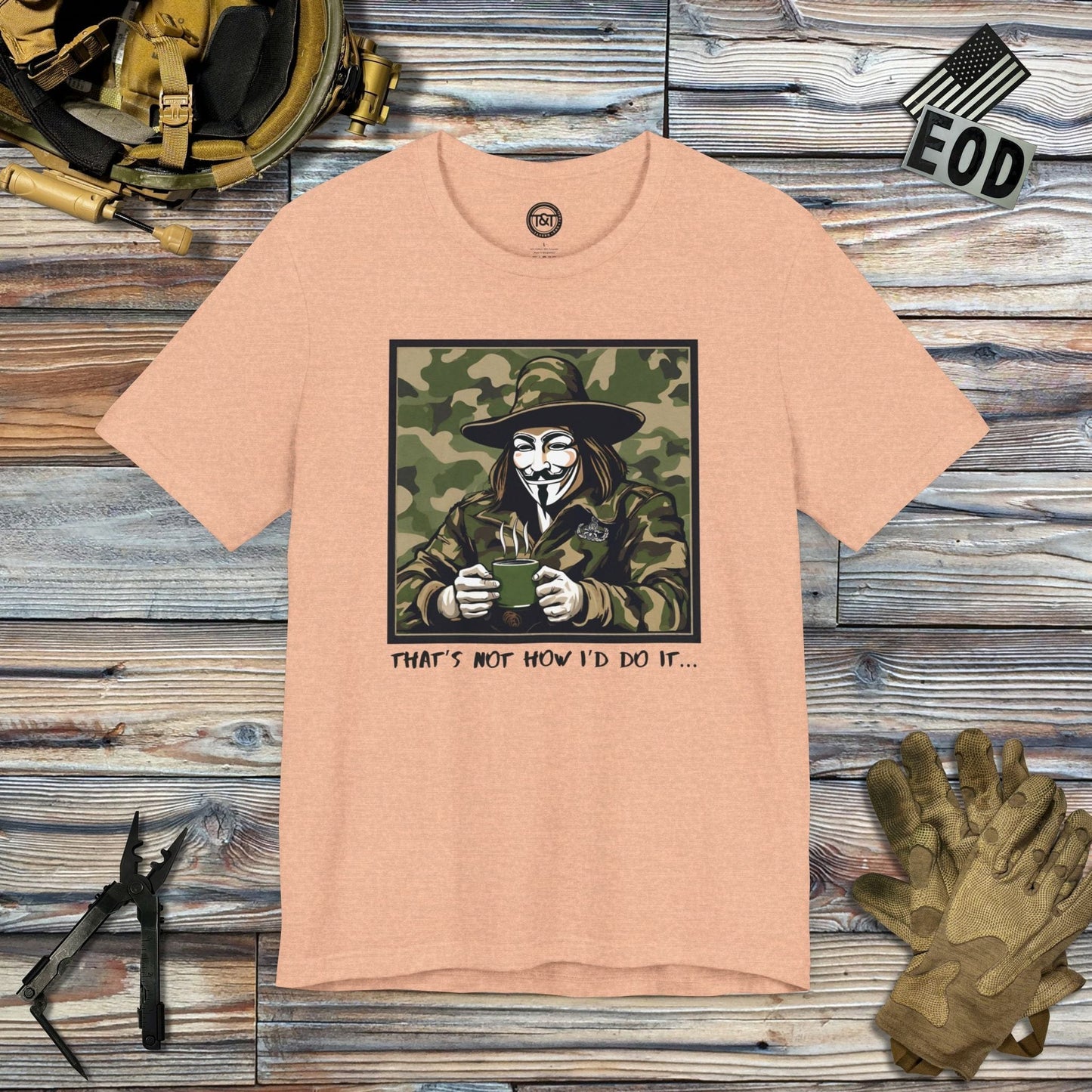 Tavern and Trail T-Shirt What the Fawkes Says (Camo) T-Shirt Heather Peach / S