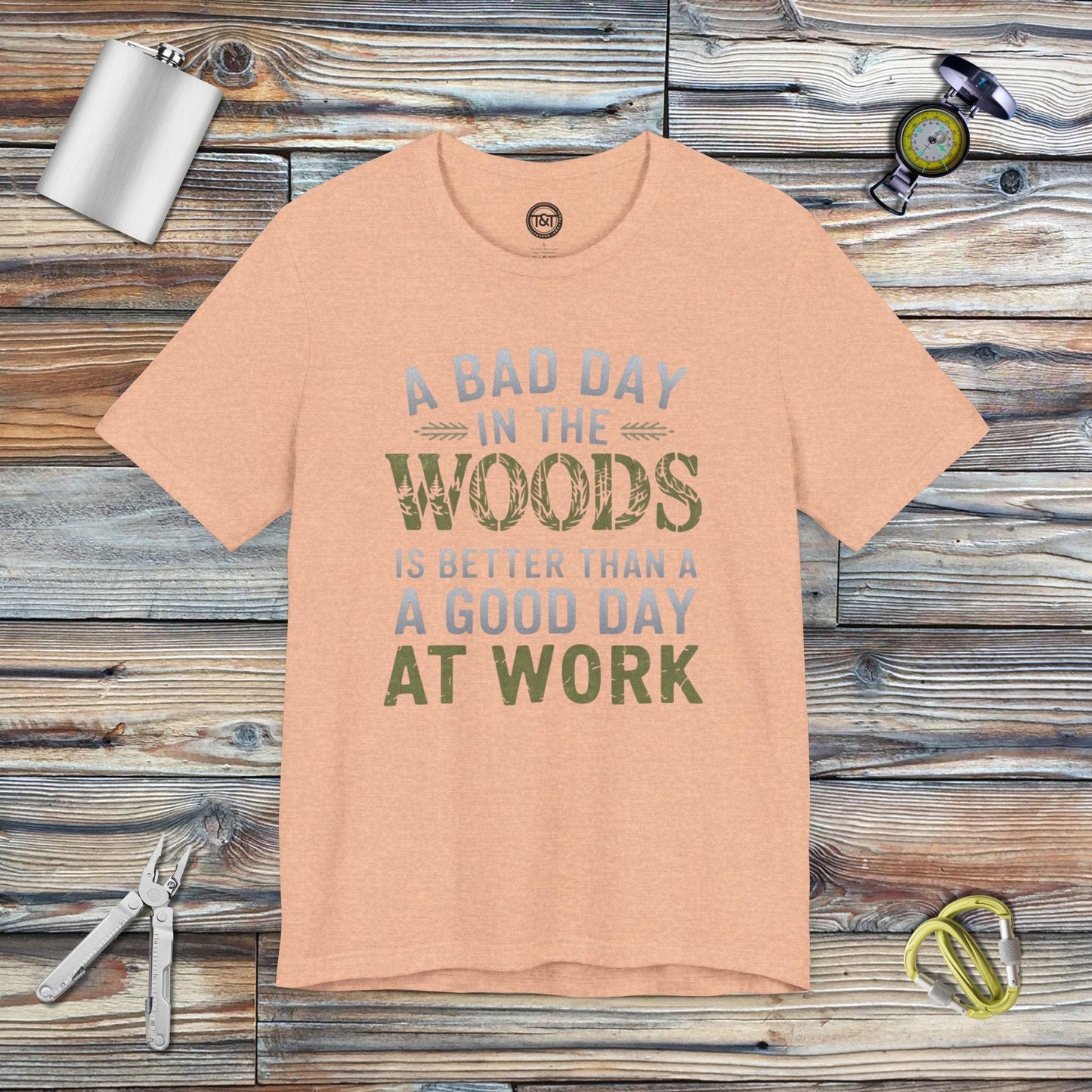 Tavern and Trail T-Shirt Woods vs Work T-Shirt Heather Peach / S