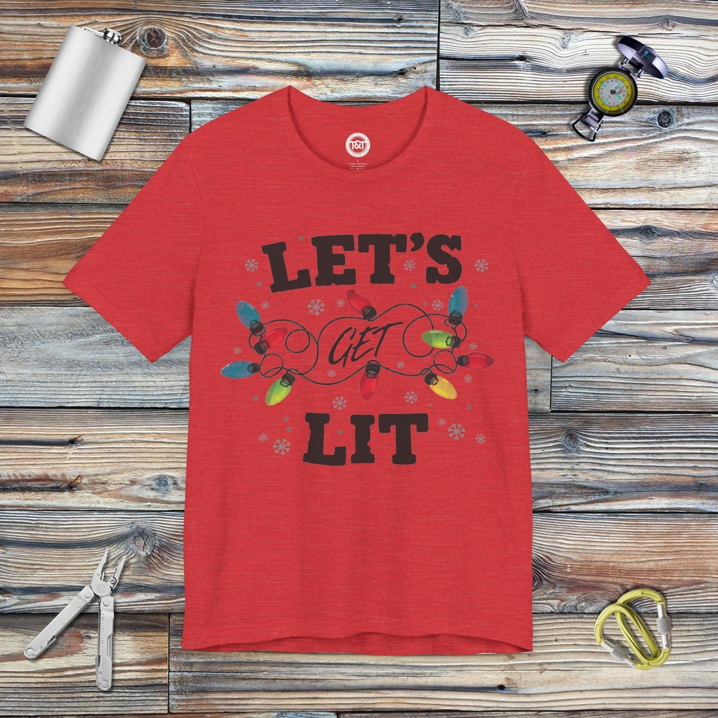 Tavern and Trail T-Shirt Let's Get Lit Christmas T-Shirt Heather Red / S