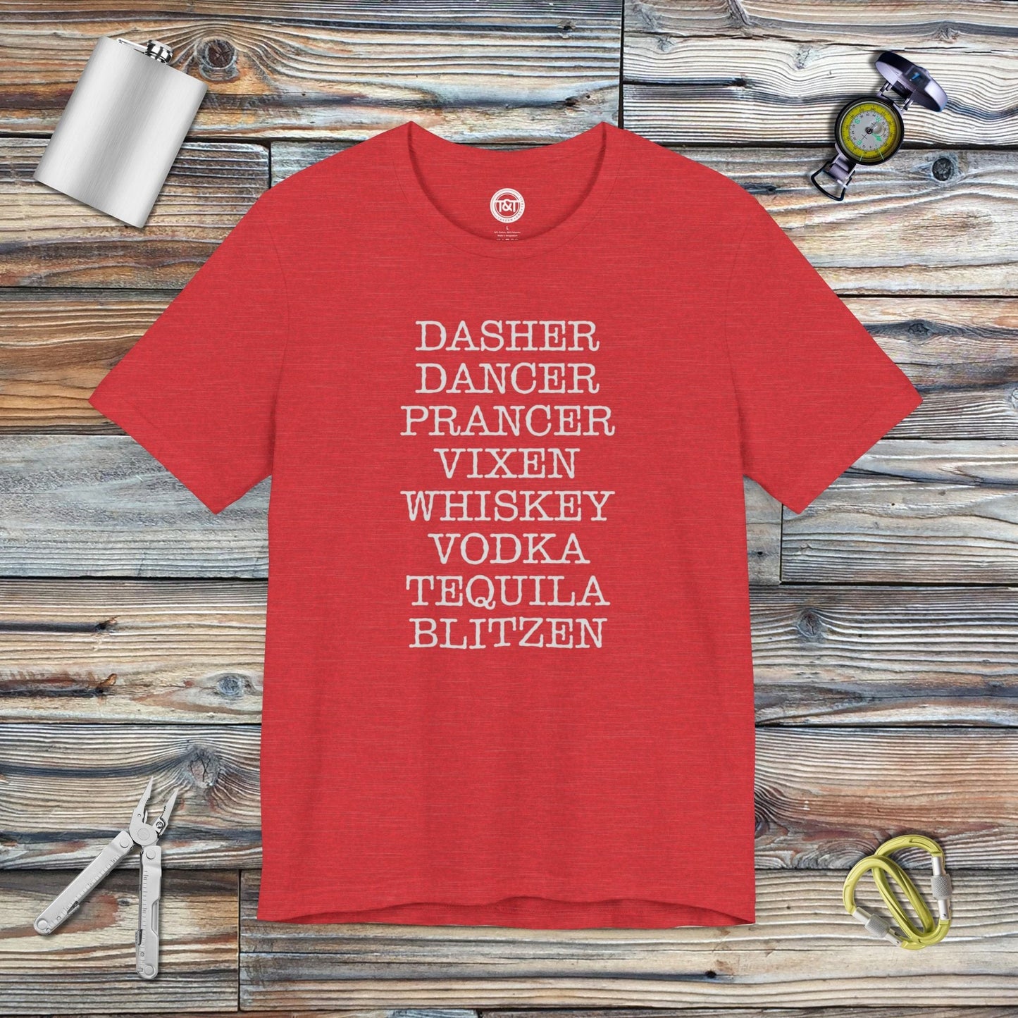 Tavern and Trail T-Shirt Reindeer Blitzed T-Shirt Heather Red / S