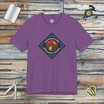 Tavern and Trail T-Shirt Adventure Begins T-Shirt Heather Team Purple / S