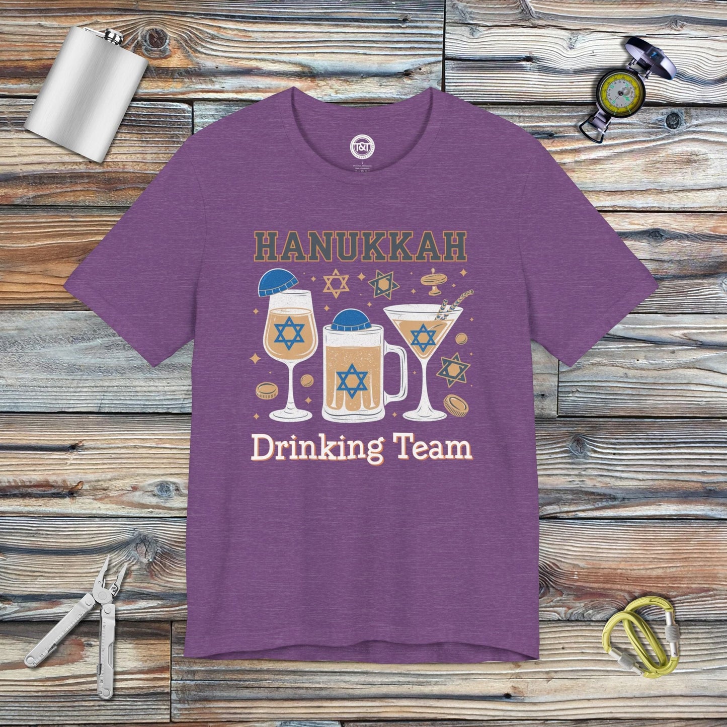 Tavern and Trail T-Shirt Hanukkah Drinking Team T-Shirt Heather Team Purple / S