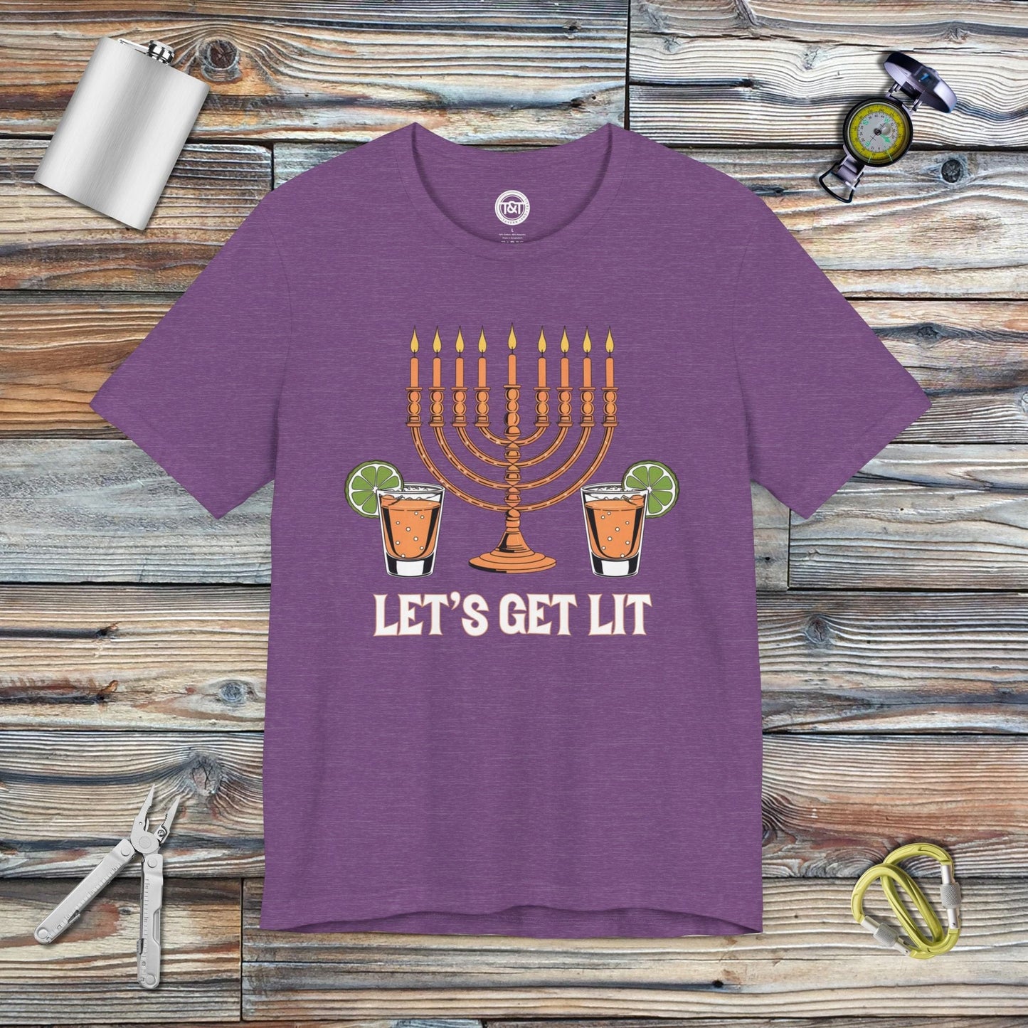 Tavern and Trail T-Shirt Let's Get Lit Hanukkah T-Shirt Heather Team Purple / S