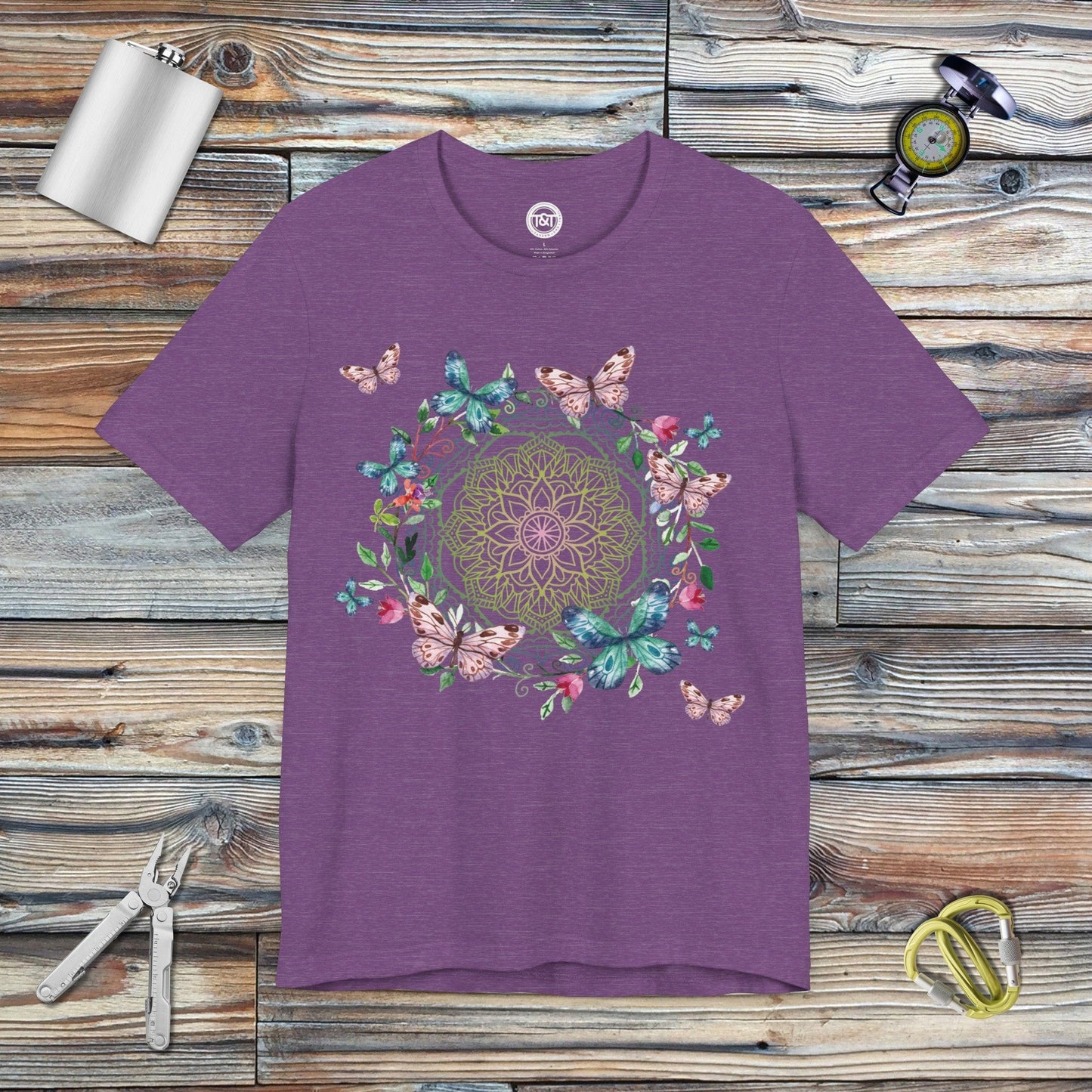 Tavern and Trail T-Shirt Mandala Butterfly Garden T-Shirt Heather Team Purple / S