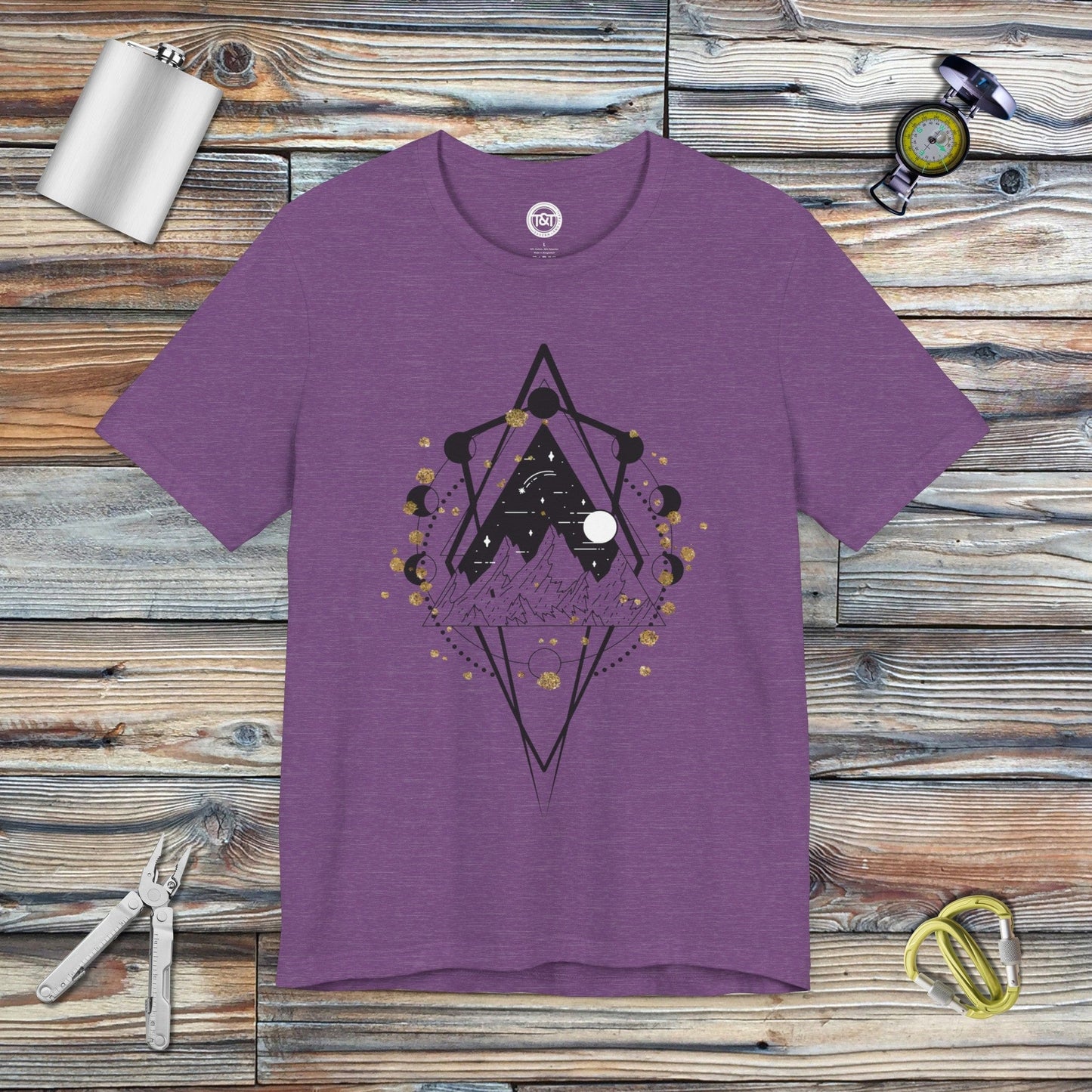 Tavern and Trail T-Shirt Moon-cycle Mountains T-Shirt Heather Team Purple / S