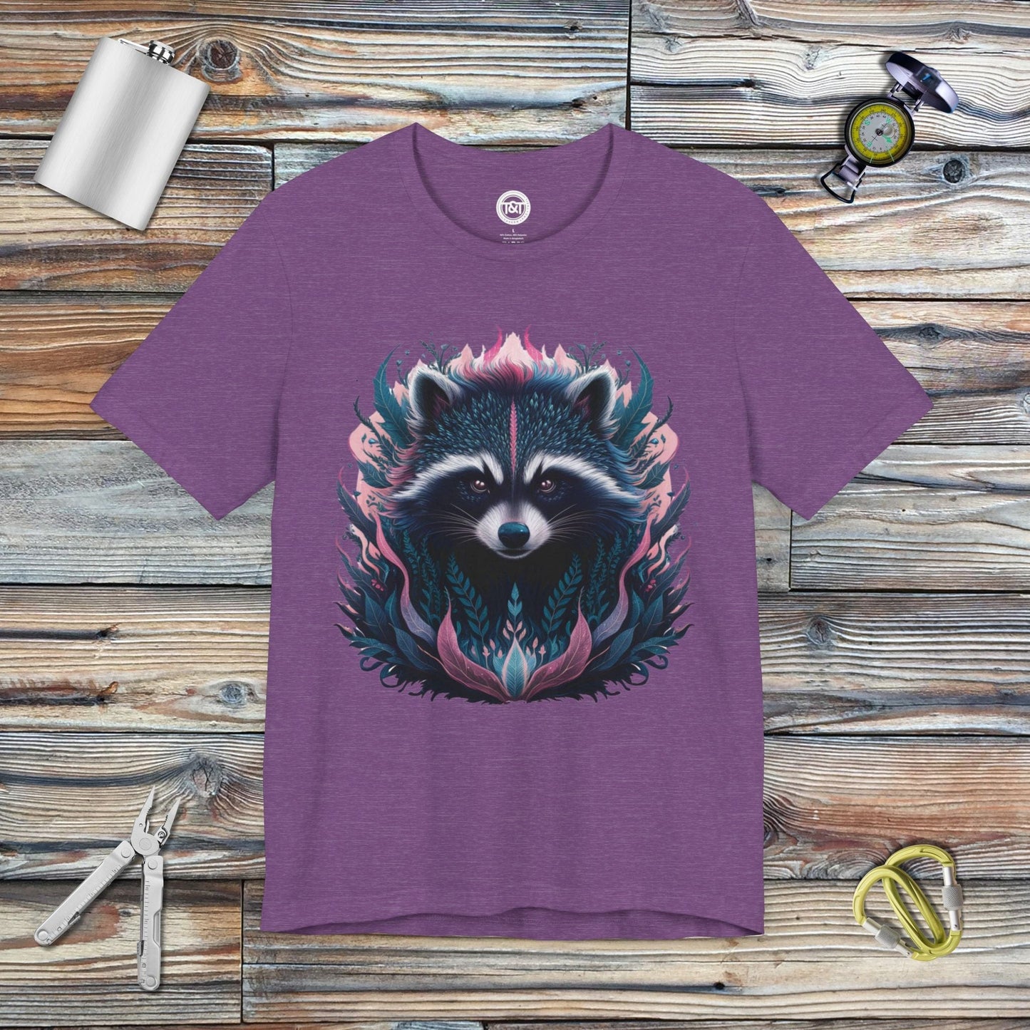 Tavern and Trail T-Shirt Mystic Racoon T-Shirt Heather Team Purple / S