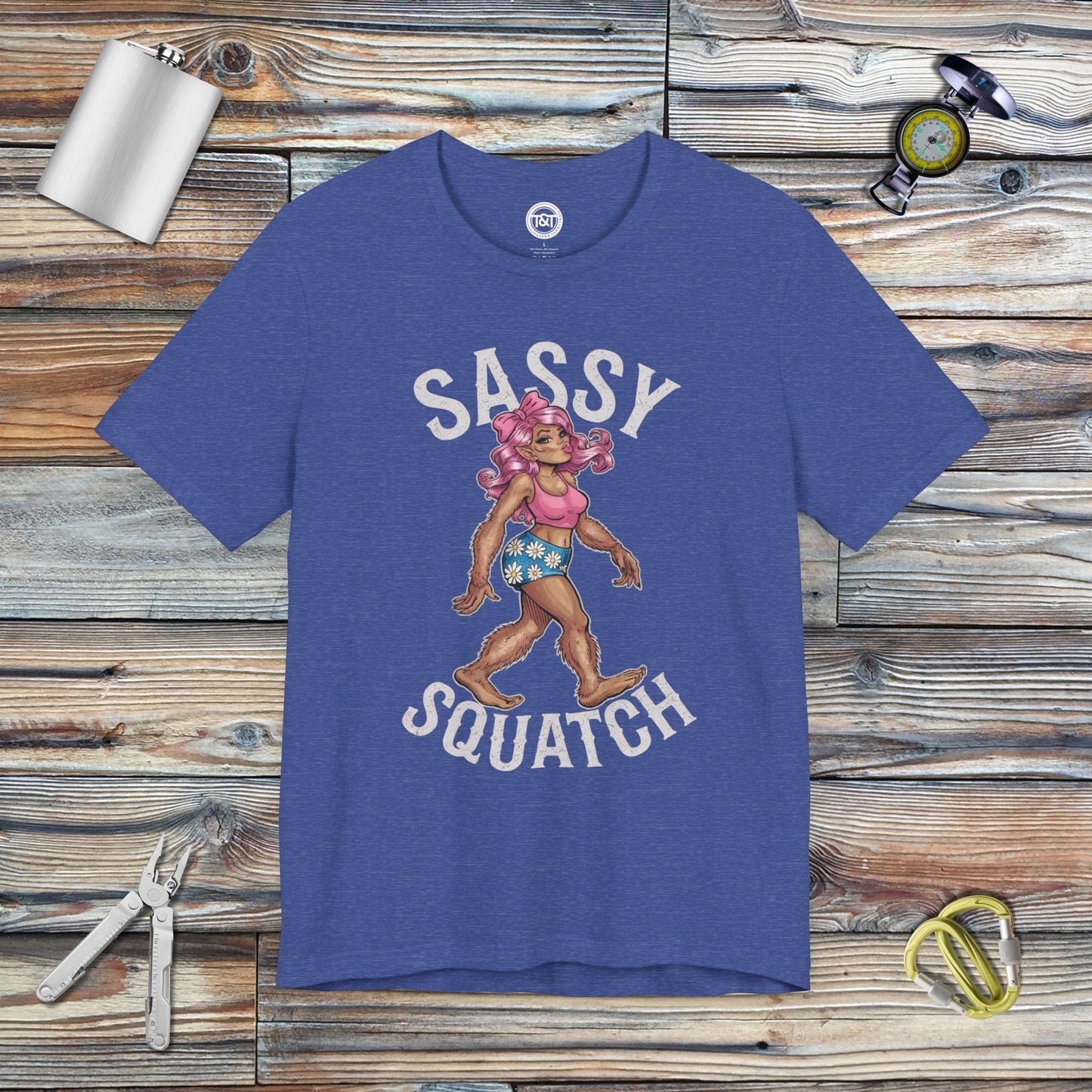 Tavern and Trail T-Shirt Sassy Squatch T-Shirt Heather True Royal / S