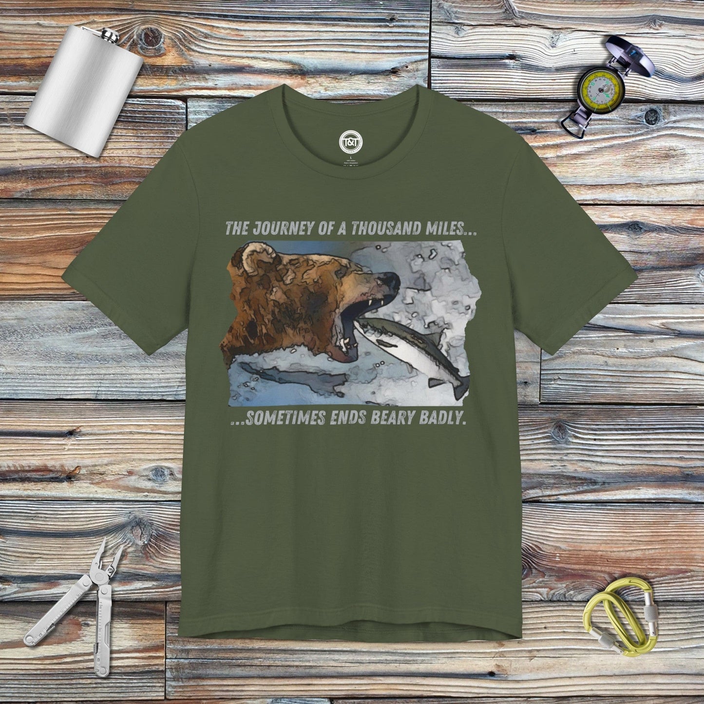 Tavern and Trail T-Shirt Beary Bad Journey T-Shirt Military Green / S