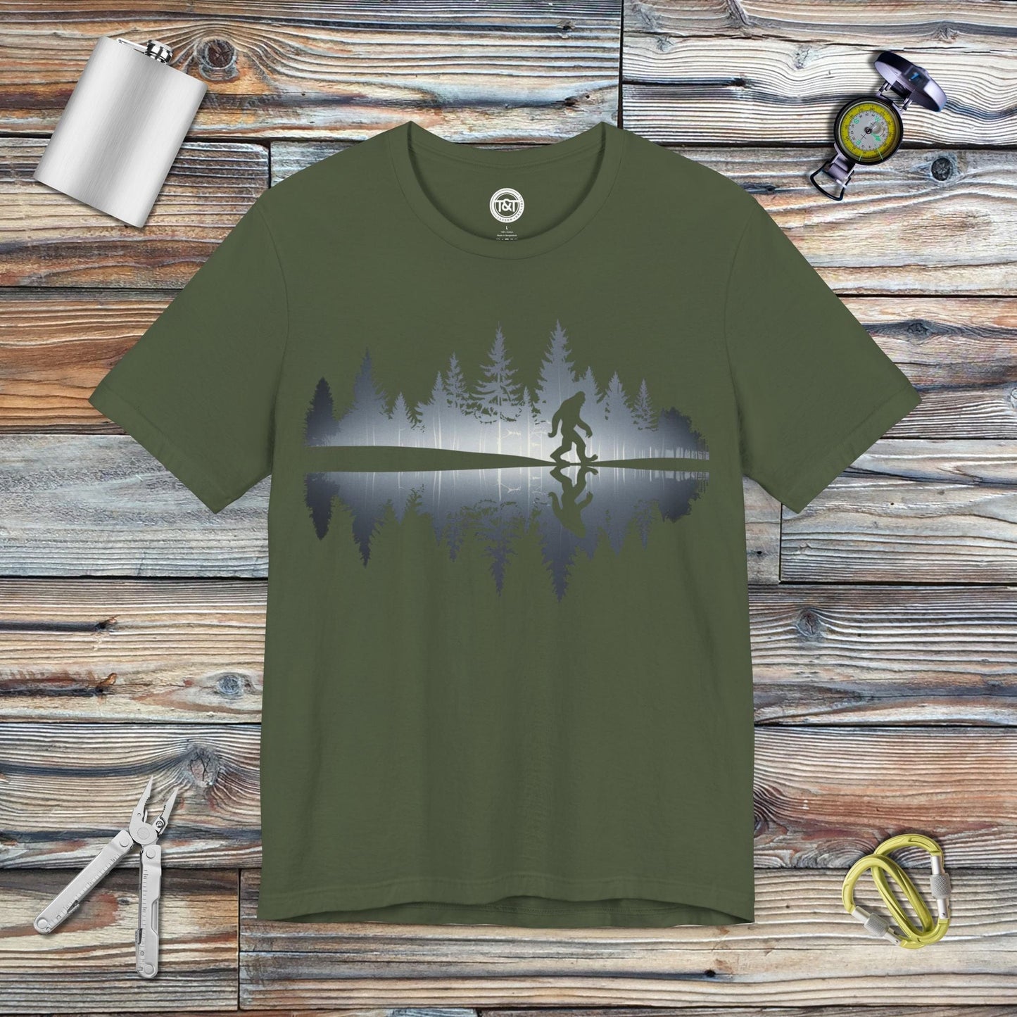 Tavern and Trail T-Shirt Bigfoot Reflection T-Shirt Military Green / S