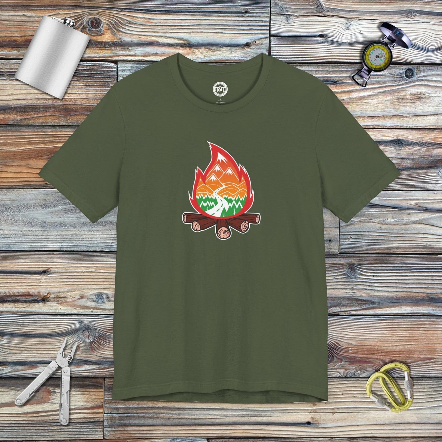 Tavern and Trail T-Shirt Campfire Icon T-Shirt Military Green / S