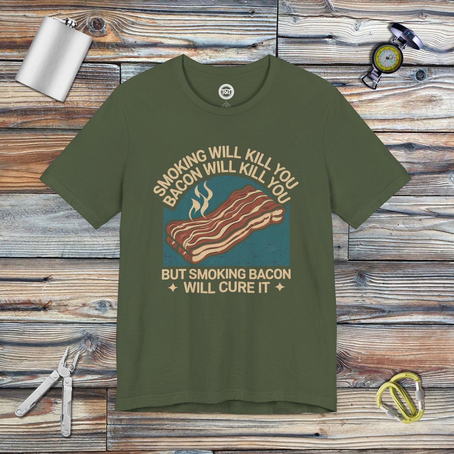 Tavern and Trail T-Shirt Cured Bacon T-Shirt Military Green / S