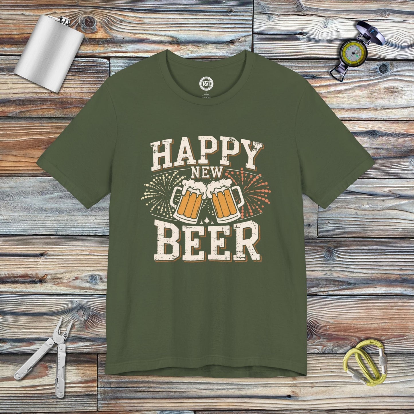 Tavern and Trail T-Shirt Happy New Beer T-Shirt Military Green / S