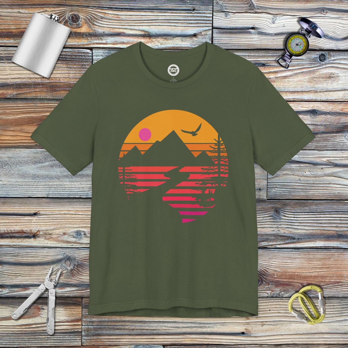 Tavern and Trail T-Shirt Vintage Mountain T-Shirt Military Green / S