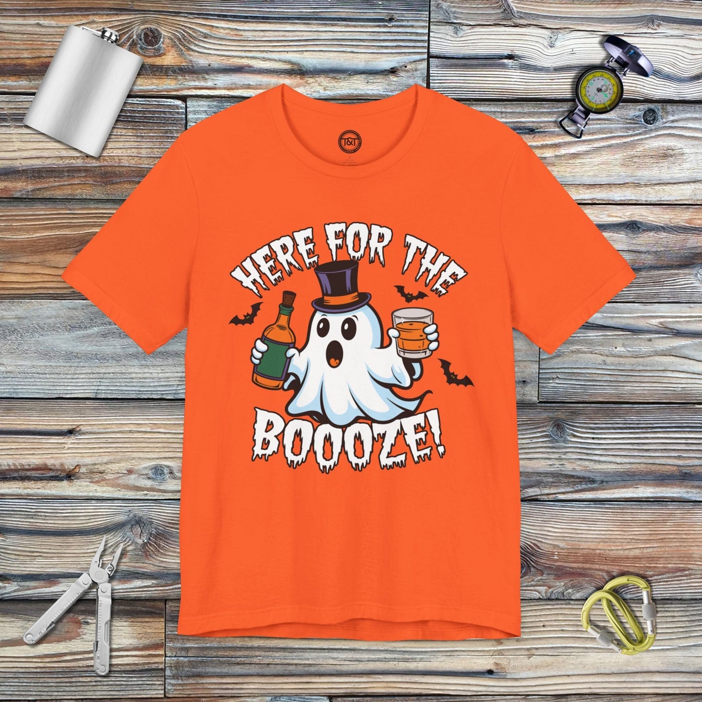 Tavern and Trail T-Shirt Here for the Boooze T-Shirt Orange / S