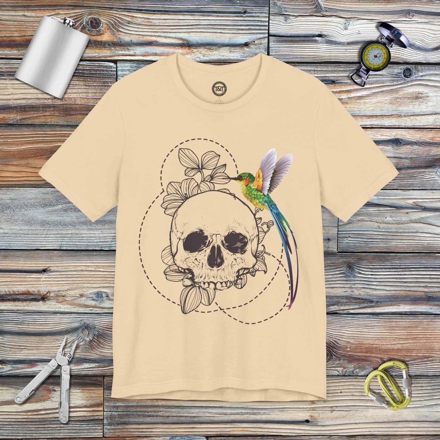 Tavern and Trail T-Shirt Skull and Hummingbird T-Shirt Soft Cream / S