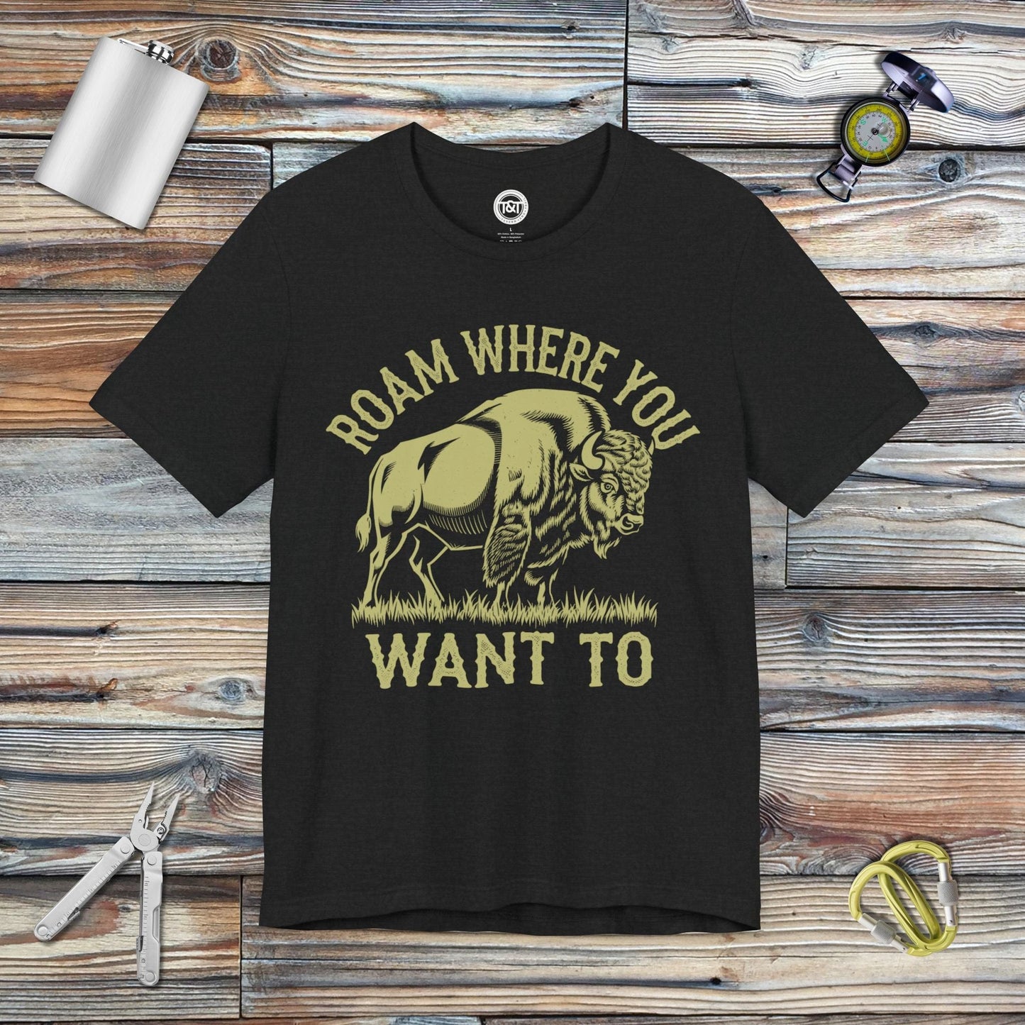 Tavern and Trail T-Shirt Roam Where you Want To T-Shirt Solid Black Blend / S