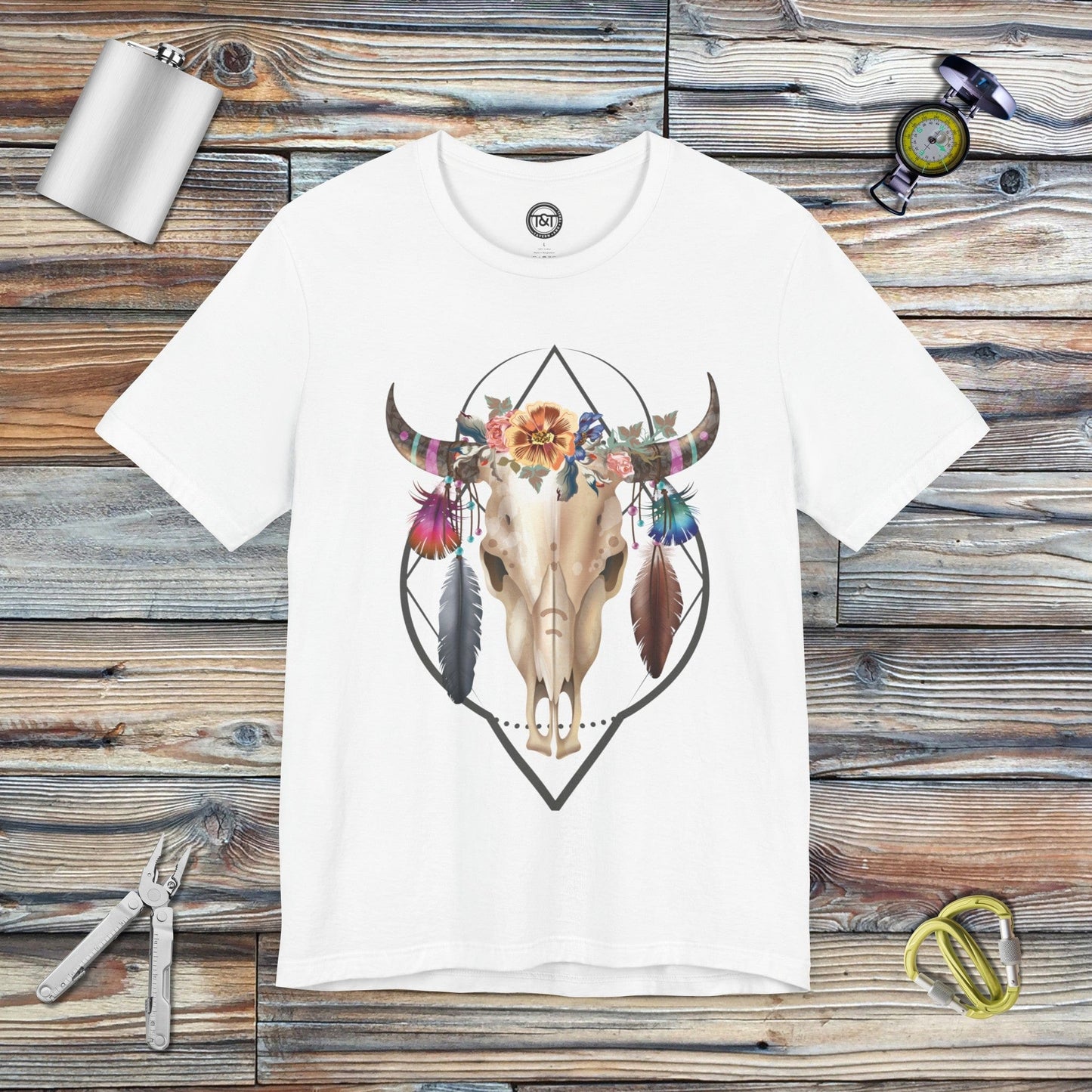 Tavern and Trail T-Shirt Boho Bull T-Shirt White / S