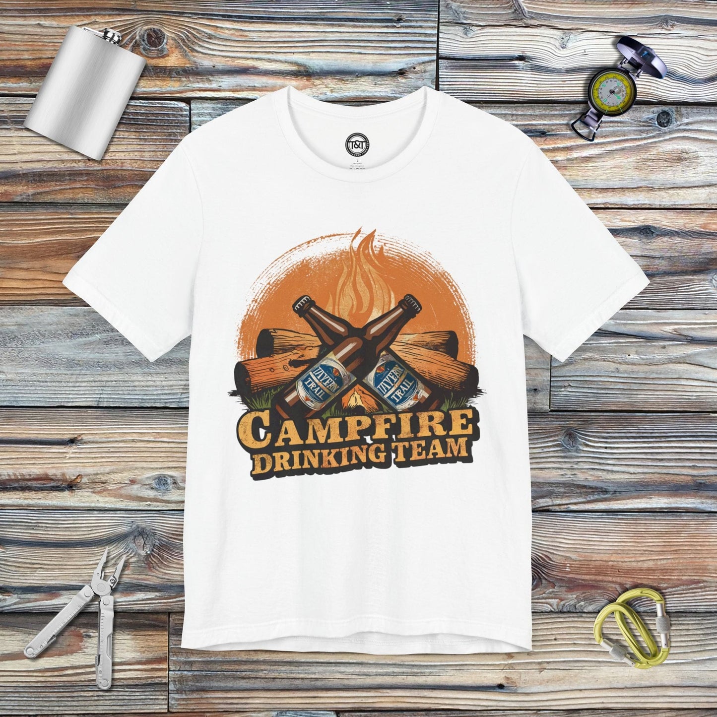 Tavern and Trail T-Shirt Campfire Drinking Team T-Shirt White / S