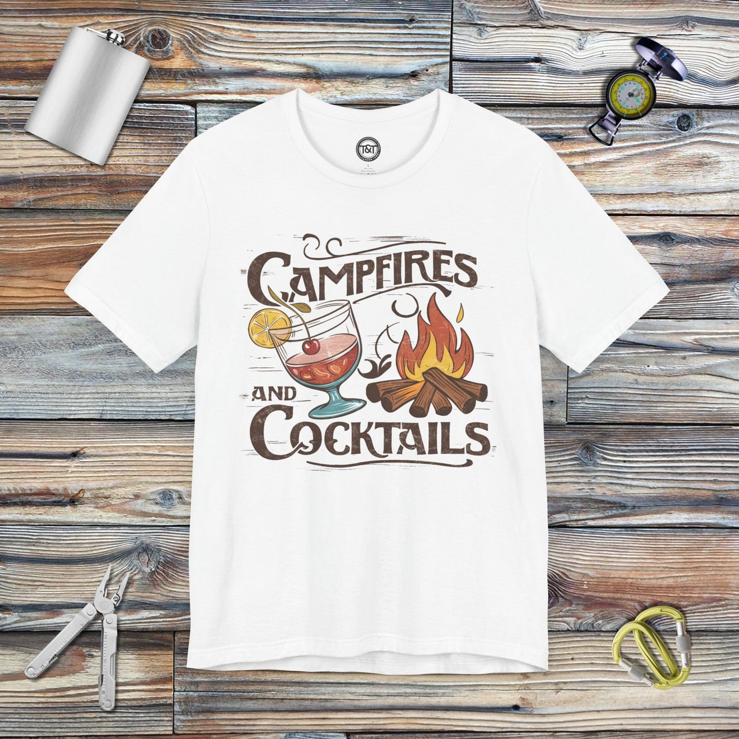 Tavern and Trail T-Shirt Campfires and Cocktails T-Shirt White / S