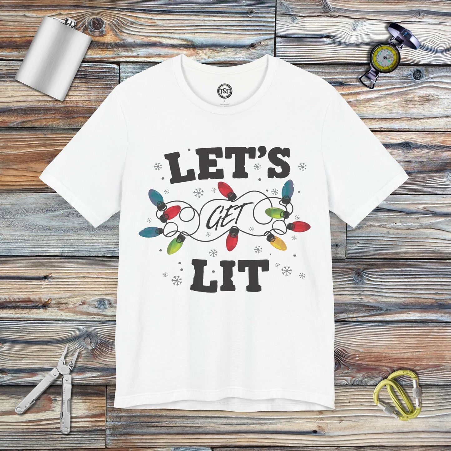 Tavern and Trail T-Shirt Let's Get Lit Christmas T-Shirt White / S