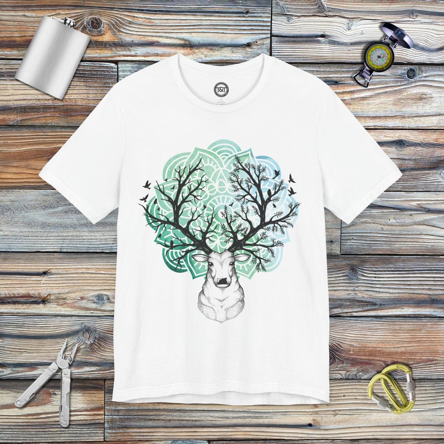 Tavern and Trail T-Shirt Mandala Deer T-Shirt White / S