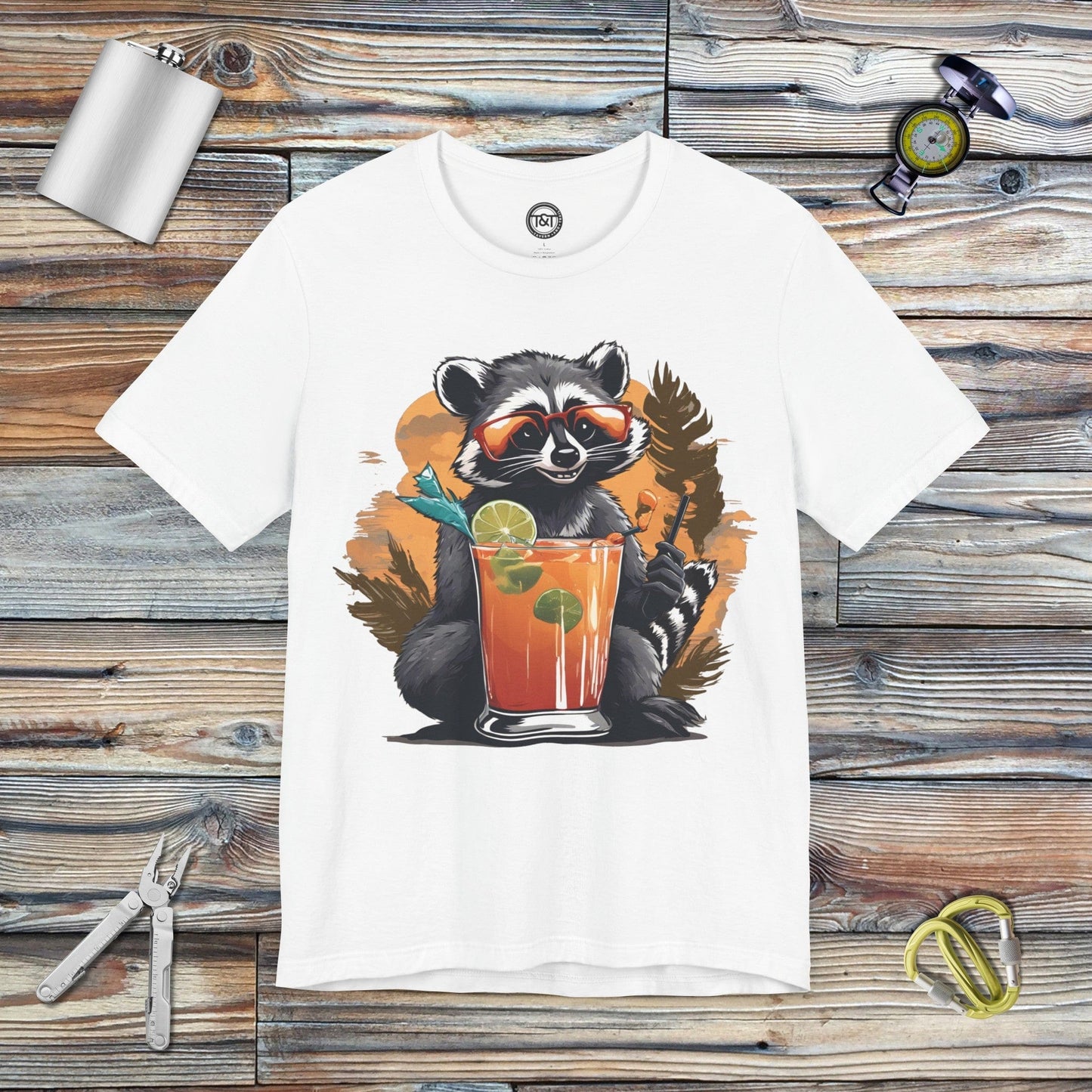 Tavern and Trail T-Shirt Racoon Highball T-Shirt White / S